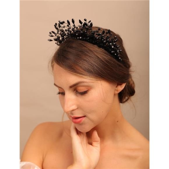 YERTTER Vintage Wedding Pearl Beads Crystal Tiara Hair Crown Handmade Bride Hair main image 7